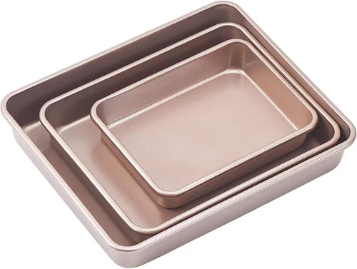 Vista 3 de Molde antiadherente para hornear, juego de moldes grandes para tartas para horno, sartén para brownie de 3 piezas (dorado)