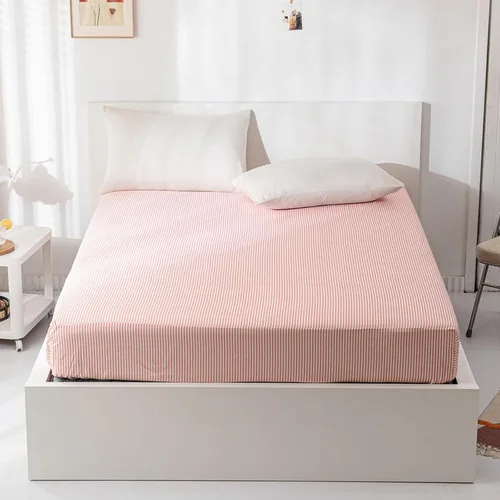 Vista 11 de Sábana ajustada 100% algodón suave tamaño queen de bolsillo profundo con rayas coloridas y estampado Gingham, sin arrugas, 1 pieza, sábana