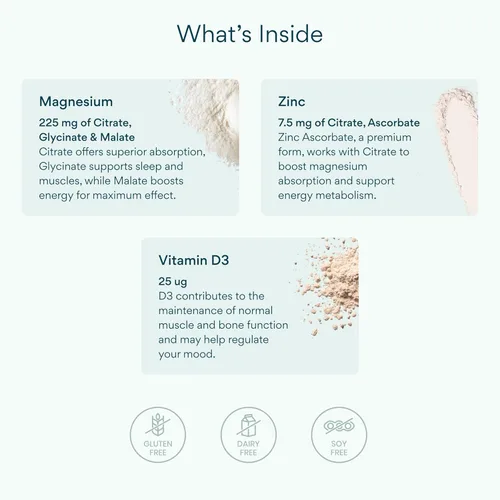 Vista 4 de Bettervits Complejo de glicinato de magnesio con citrato malato zinc y vitamina D3 Suplemento de magnesio puro de 225 mg de alta absorción Fórmula