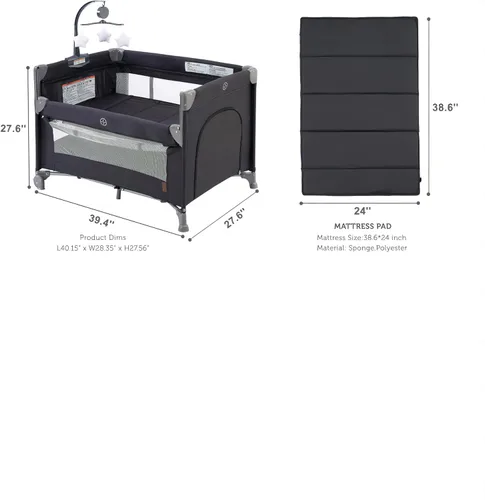 Vista 7 de ACCOMBE Cama de noche 5 en 1 para bebé, para empacar y jugar con moisés y colchón, cuna portátil con almacenamiento, corral con moisés desde recién
