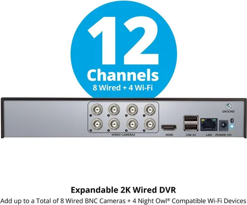 Vista 6 de Night Owl Sistema de Cámara de Seguridad para el Hogar con Video DVR de 12 Canales con Audio Bidireccional con (4) Cámaras de Disuasión 2K HD