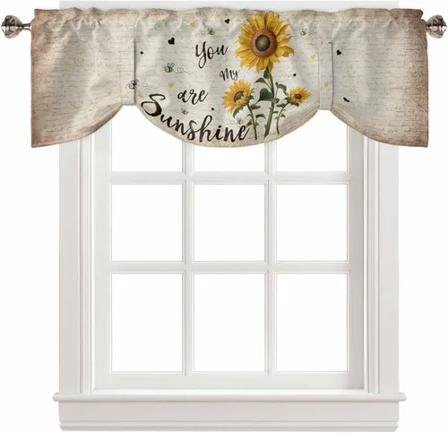 Vista 19 de Cenefa de cortina verde azulado turquesa para ventanas, sala de estar, cocina, baño, granja, tablero de madera rústica, verde y marrón, con bolsillo