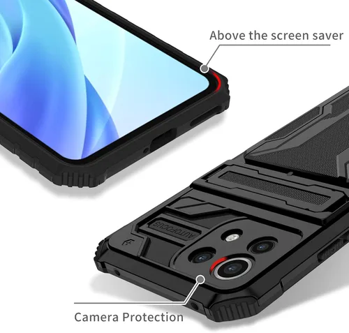 Vista 7 de Funda compatible con Redmi A1, ranura para tarjeta con función atril integrada compatible con Redmi A2 a prueba de golpes, funda protectora 2 en 1