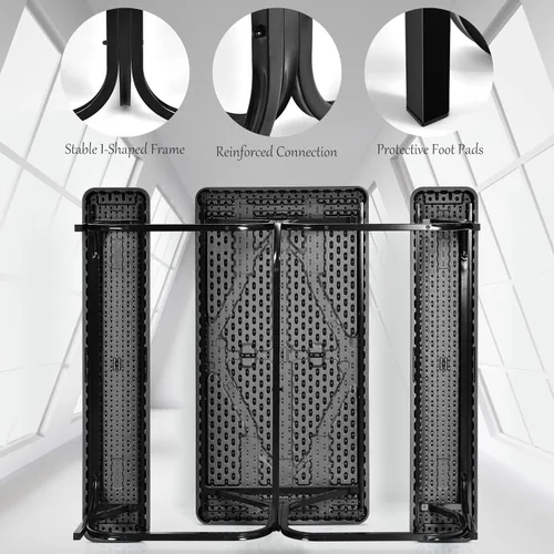 Vista 6 de Giantex - Juego de bancos para picnic para todo tipo de climas, con base de metal, textura similar a la madera, para acampar al aire libre