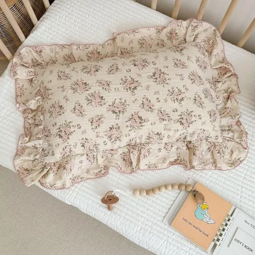 Vista 13 de BuLuTu Funda de almohada de muselina de algodón para niños pequeños con bonito patrón de flores de azalea, súper suave, funda de almohada para cuna