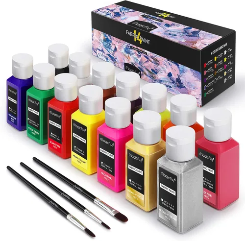 Magicfly Juego de pintura de tela suave permanente para ropa, 14 colores de 2.16 onzas líquidas, pinturas para camisetas textiles, no necesita