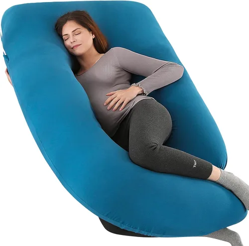 Vista 18 de Almohada de embarazo de cuerpo completo en forma de U para dormir, almohada de maternidad de 57 pulgadas con funda extraíble, soporte para espalda