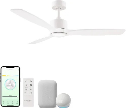 Vista 10 de Madera - Ventilador de techo inteligente de 52 pulgadas y 3 aspas para interiores o exteriores, 2700K-6000K CCT de rango sintonizable, kit de luz