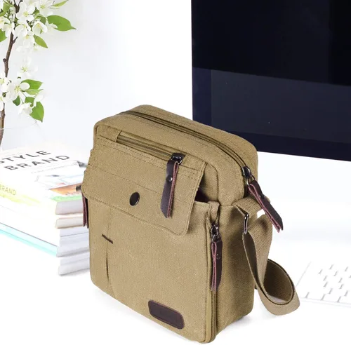 Vista 6 de Canvas Small Messenger Bag for Men Women, Mini Crossbody Bag Shoulder Bag Chest Bag Travel Bag Multi-pocket Purse