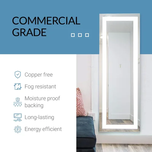 Vista 7 de Mirrors & Marble Espejo de pared LED grande – Espejo rectangular iluminado frontal para baño, dormitorio o ducha, antivaho y montado en la pared