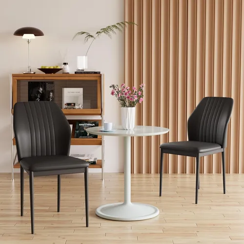ZckyCine Silla de comedor de piel sintética, silla de sala de estar, moderna silla auxiliar sin brazos de cocina con patas de metal (negro, juego de