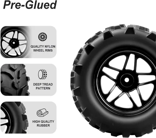 Vista 4 de Hobbypark Neumáticos y ruedas de camión monstruo RC pre-pegados para Arrma Granite Voltage MEGA 2WD 4X4 V3 3S BLX sin escobillas 1/10 Big Rock