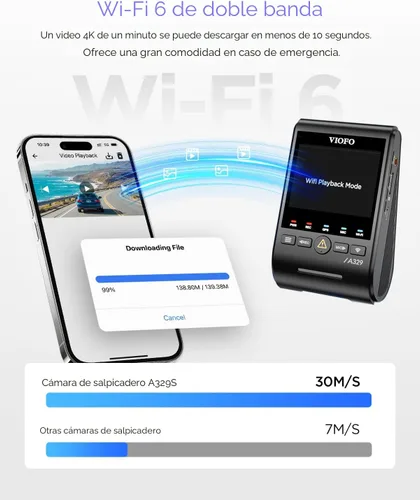 Vista 6 de VIOFO A329S 4K 60FPS Cámara de salpicadero delantera y trasera, cámara Dual de salpicadero 4K+2K para autos, modo de estacionamiento de ahorro