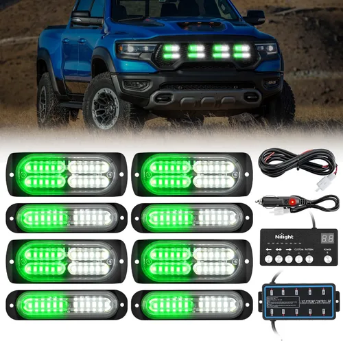 Vista 26 de Nilight - Juego de 8 luces estroboscópicas LED de 12 luces de 12V/24V - Luces de emergencia para montaje en superficie, ultradelgadas, con función