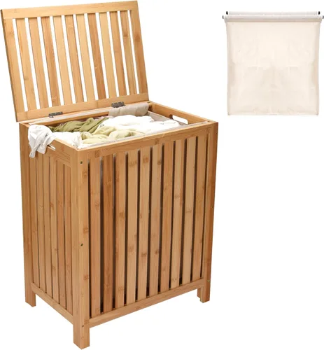 Canasta de lavandería 2LB Depot - Canasta de lavandería impermeable de bambú con tapa de 25x20x13 pulgadas - Canasta para ropa, almacenamiento