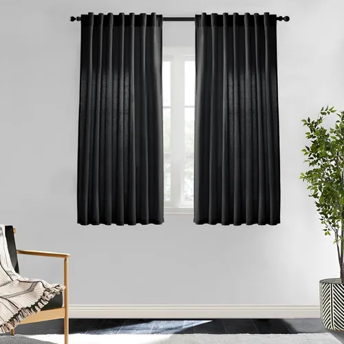 Vista 45 de XTMYI - Cortinas transparentes de 54 pulgadas de largo, juego de 2 paneles para baño, cortinas cortas de lino y algodón con semi privacidad