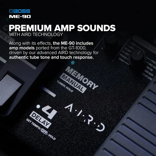 Vista 5 de BOSS ME-90 Multi-efectos de guitarra Procesador de guitarra todo en uno 11 modelos de amplificador AIRD integrados 60 efectos derivados