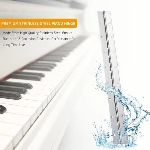 Vista 5 de 2 piezas de bisagra de piano de acero inoxidable de 2" x 18", bisagra de piano resistente de 0.060" / 1/16” de espesor con agujeros, bisagras