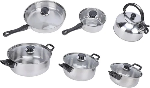 Vista 3 de Tnfeeon Home Kitchen Cookware Sets with Glass Lid Sturdy Noodles Pot Kitchen Cooking Pots and Pans for Indoor Boiling Soups Sauce, Cookware Sets