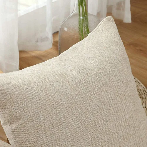 Vista 2 de Juego de 2 fundas de almohada decorativas de lino para sofá y dormitorio, fundas de almohada para exteriores con cremallera de 16 x 16 pulgadas
