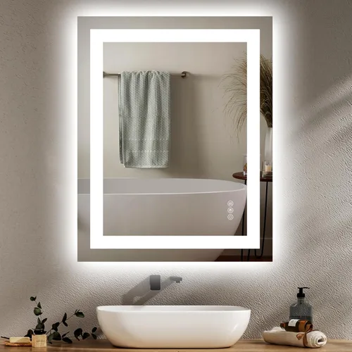 Hivone - Espejo de baño LED de 24x30 pulgadas con luces, función antivaho, regulable, retroiluminado + iluminación frontal, espejo de tocador