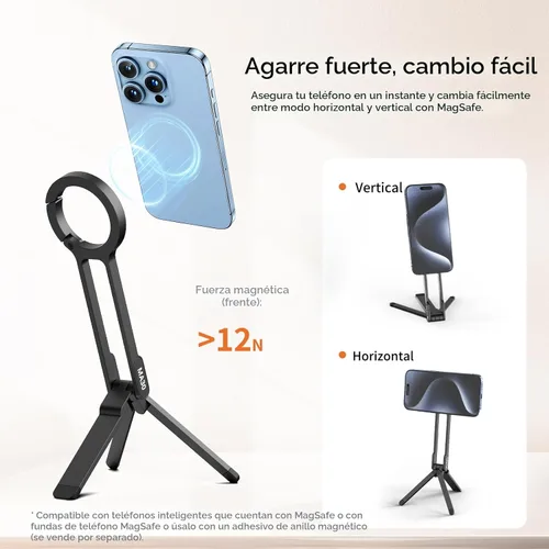 Vista 3 de ULANZI MA30 - Soporte magnético de trípode para iPhone - Maglock de aluminio para teléfono inteligente, mini trípode de bolsillo, soporte