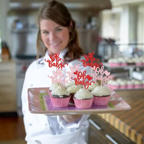 Vista 7 de 24 piezas de decoración para cupcakes con purpurina para el día de San Valentín, dulce amor, corazón, Oh Baby para magdalenas, temática del día