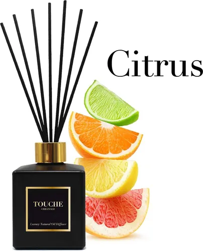 Vista 2 de Touche - Difusor de caña natural de lujo. Fragancia perfumada para el hogar de larga duración. Aceite esencial natural sin alcohol. Botella