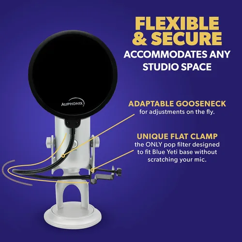 Vista 2 de Filtro de interferencias Auphonix, para micrófono Blue Yeti, Negro