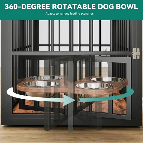 Vista 4 de Mueble de jaula para perros grandes de 88.6 pulgadas, perrera de madera con cuencos y 3 puertas, mueble de jaula doble soporte para TV para perros