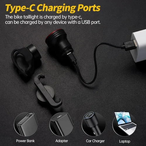 Vista 4 de Luz trasera inteligente para bicicleta, detección de frenos, encendido/apagado automático, luz trasera súper brillante de 22 LED, 5 modos