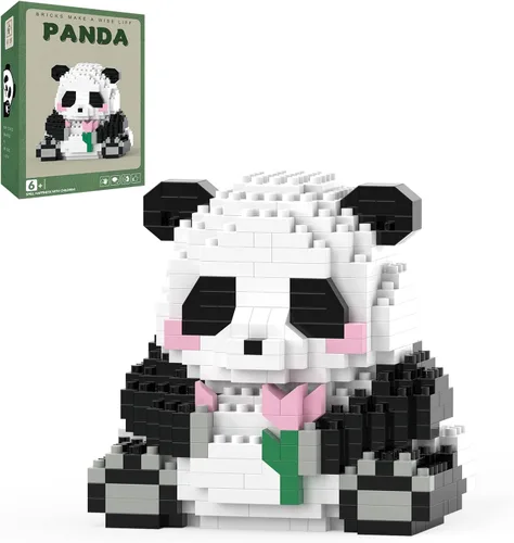 Vista 13 de Mini bloques de construcción de Halloween, panda sentado con calabaza, micro bloques de juguete para niños de 6, 7, 8, 9+, juegos de construcción