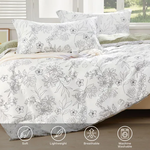 Vista 237 de SAPHREAS Juego de funda de edredón de algodón, tamaño King, a cuadros color gris oscuro y gris, geométrico, 3 piezas, 1 funda de edredón y 2 fundas