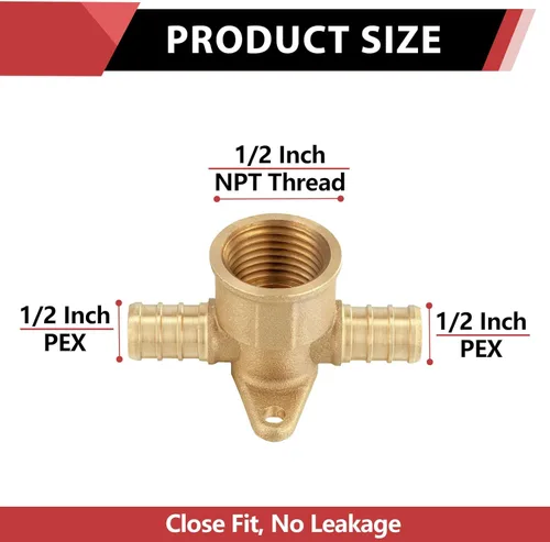 Vista 2 de EFIELD 1/2 "Pex x 1/2" Pex x 1/2" hembra NPT Drop-ear Tee, Latón Crimp Fitting, (PEX1807170)