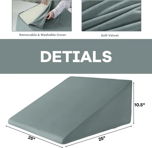 Vista 2 de HOMBYS Funda de Almohada de Cuña para Cama de Terciopelo Ultra Suave - Funda de Almohada de Vellón Super Suave con Diseño de Cremallera, Funda