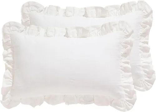 Vista 13 de patdrea Shabby Chic - Juego de 2 fundas de almohada decorativas amarillas de 18 x 18 pulgadas, fundas de almohada de lino con volantes, funda