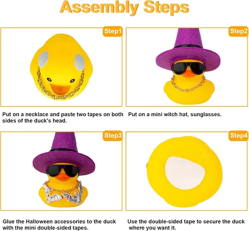 Vista 4 de Figura de pato de Halloween con mini sombrero de bruja, gafas de sol, collar para decoración de tablero de automóvil, V3-y2-b&red