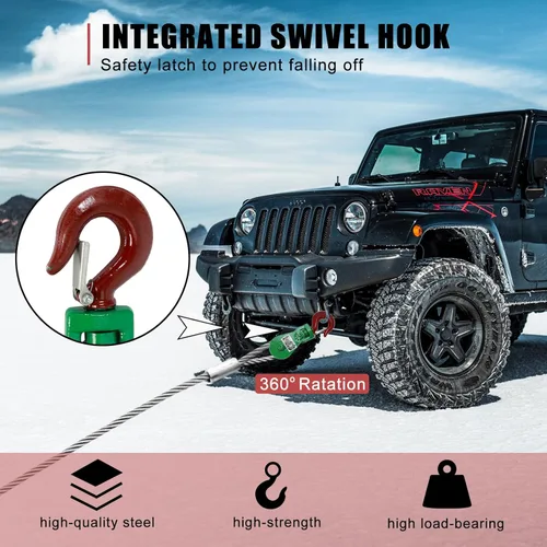 Vista 5 de Bloque de arranque de 4 toneladas con gancho giratorio, ajuste de polea de 3 pulgadas, cuerda de alambre de 1/2 pulgada para camión de remolque