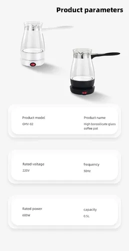 Vista 3 de Cafetera turca eléctrica y hervidor de agua 500mL-600W Para café turco, calefacción y té, calienta agua, leche, café