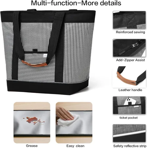 Vista 4 de Bolsa térmica a prueba de fugas con aislamiento térmico de espuma térmica, bolsa de comestibles reutilizable, bolsas de almuerzo grandes