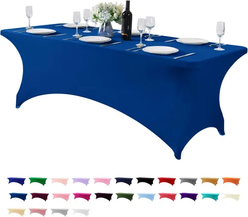 Vista 66 de Paquete de 2 manteles de elastano para mesa de 4, 6 o 9 pies, mantel elástico universal ajustable para fiestas, banquetes, bodas y eventos