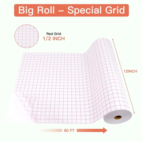 Vista 3 de HTVRONT Cinta de transferencia para vinilo 12 x 90 pies con rejilla de alineación roja cinta de transferencia transparente de adherencia media
