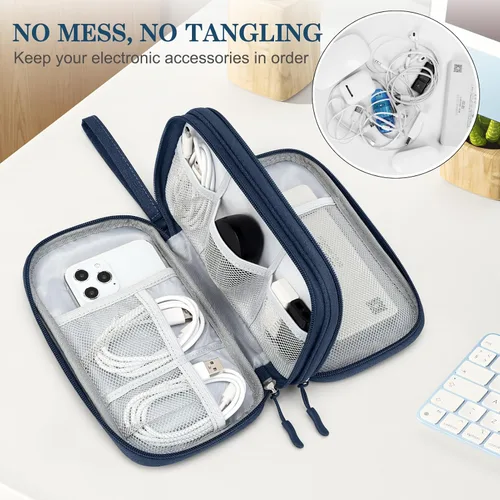 Vista 132 de FYY Organizador para accesorios electrónicos, para viajes, para cables, celular y cargadores, estuche portátil, impermeable, doble capa, bolsa