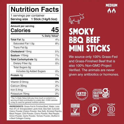 Vista 2 de Chomps Palitos de carne seca ahumada para barbacoa alimentada con pasto y acabada, 0.5 onzas, paquete de 24 – Keto, Paleo, Whole30, 0.14 oz