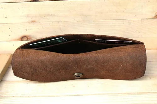 Vista 9 de Handmade High Quality Retro Leather Multi-function Envelope Mobile Phone Card Holder Wallet