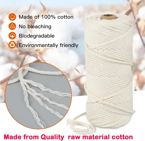 Vista 4 de Cordón de algodón para macramé 3mm x 109 yardas, cuerda de macramé natural color beige, suministros perfectos de algodón para macramé, para hacer