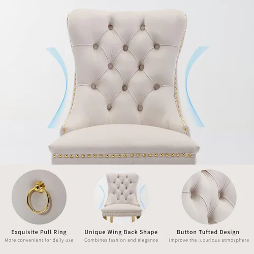 Vista 236 de ODUSE-DAILY - Juego de 2 sillas de cocina y comedor de terciopelo beige, con capitoné, tapizadas en terciopelo, estructura de madera maciza