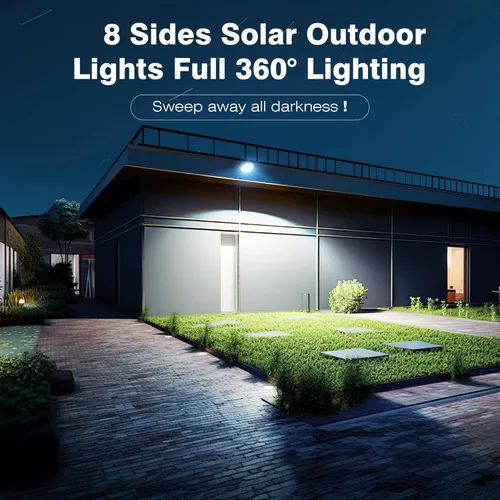 Vista 2 de Luces solares al aire libre, luz de inundación de 168 LED 6500K del atardecer al amanecer, luces solares para exteriores de 8 lados con sensor