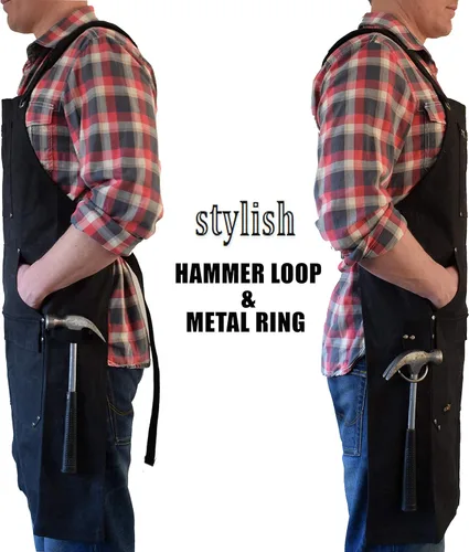 Vista 5 de ecoZen Lifestyle Delantal de carpintero para hombre - Tela encerada resistente para taller y carpintería - Totalmente ajustable S-XXXL