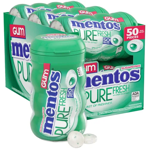 Vista 14 de Mentos Chicle Pure Fresh sin azúcar con xilitol, gaulteria, a granel, botella de 50 piezas (paquete de 6)